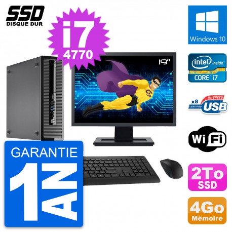 PC HP ProDesk 400 G1 SFF Ecran 19" Intel i7-4770 RAM 4Go SSD 2To Windows 10 Wifi