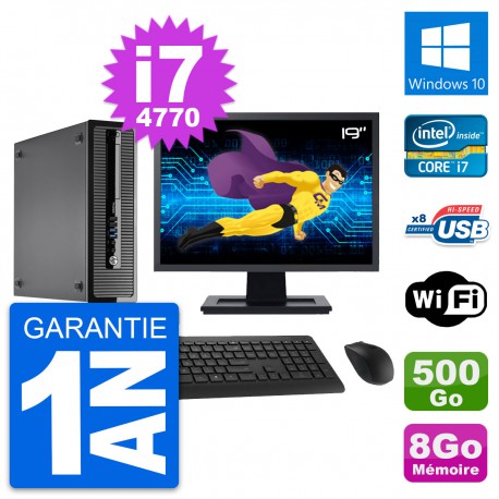 PC HP 400 G1 SFF Ecran 19" Intel i7-4770 RAM 8Go Disque 500Go Windows 10 Wifi