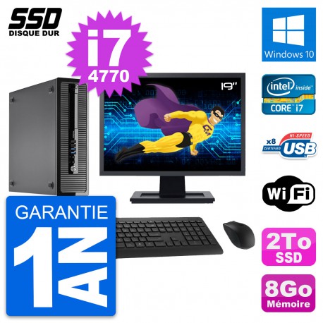 PC HP ProDesk 400 G1 SFF Ecran 19" Intel i7-4770 RAM 8Go SSD 2To Windows 10 Wifi