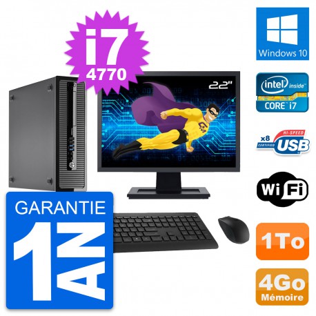 PC HP ProDesk 400 G1 SFF Ecran 22" i7-4770 RAM 4Go Disque 1To Windows 10 Wifi