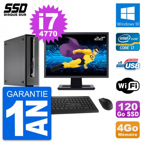 PC HP ProDesk 400 G1 SFF Ecran 22" i7-4770 RAM 4Go SSD 120Go Windows 10 Wifi