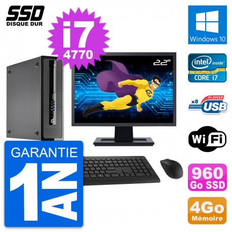 PC HP ProDesk 400 G1 SFF Ecran 22" i7-4770 RAM 4Go SSD 960Go Windows 10 Wifi