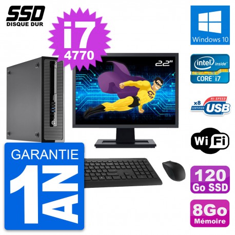 PC HP ProDesk 400 G1 SFF Ecran 22" i7-4770 RAM 8Go SSD 120Go Windows 10 Wifi
