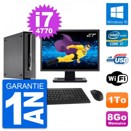 PC HP ProDesk 400 G1 SFF Ecran 27" i7-4770 RAM 8Go Disque 1To Windows 10 Wifi