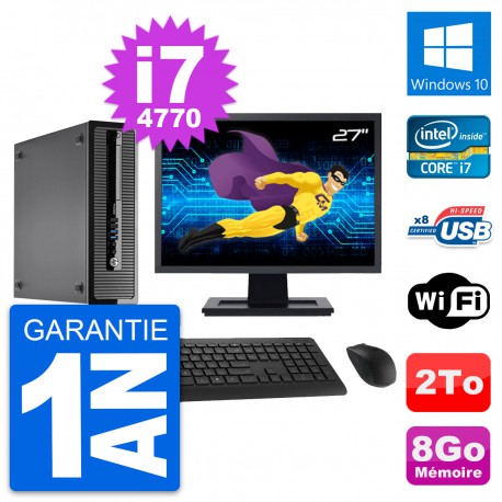PC HP ProDesk 400 G1 SFF Ecran 27" i7-4770 RAM 8Go Disque 2To Windows 10 Wifi