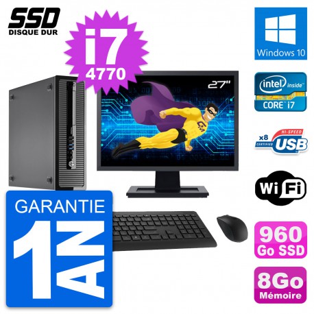 PC HP ProDesk 400 G1 SFF Ecran 27" i7-4770 RAM 8Go SSD 960Go Windows 10 Wifi