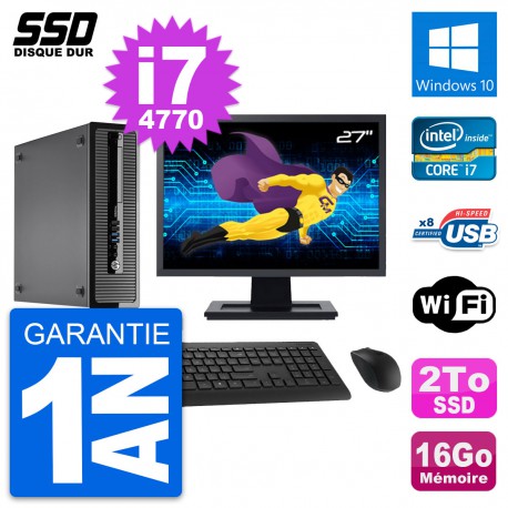 PC HP ProDesk 400 G1 SFF Ecran 27" Core i7-4770 RAM 16Go SSD 2To Windows 10 Wifi