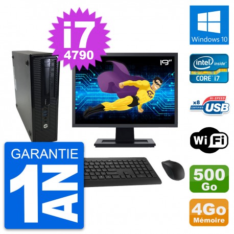 PC HP 400 G1 SFF Ecran 19" Intel i7-4790 RAM 4Go Disque 500Go Windows 10 Wifi