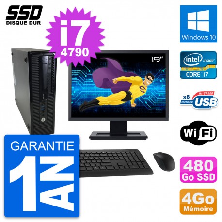 PC HP ProDesk 400 G1 SFF Ecran 19" i7-4790 RAM 4Go SSD 480Go Windows 10 Wifi