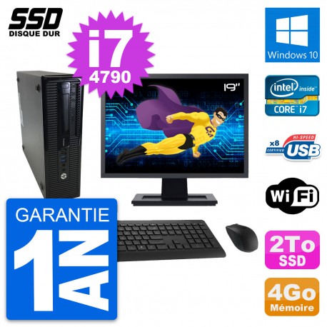 PC HP ProDesk 400 G1 SFF Ecran 19" Intel i7-4790 RAM 4Go SSD 2To Windows 10 Wifi
