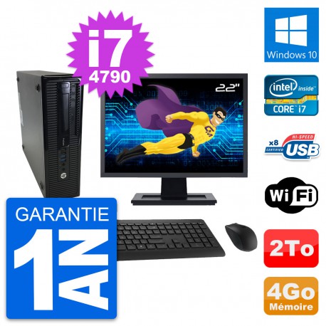 PC HP ProDesk 400 G1 SFF Ecran 22" i7-4790 RAM 4Go Disque 2To Windows 10 Wifi