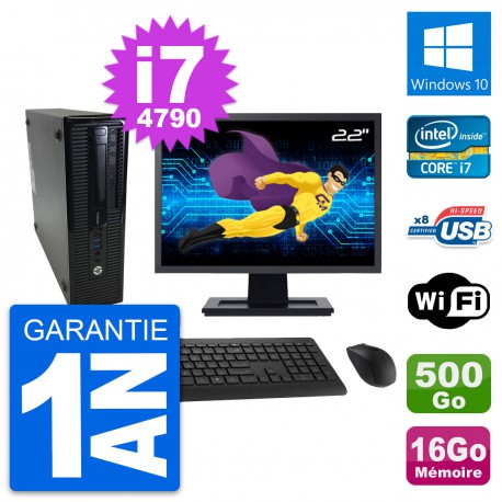 PC HP 400 G1 SFF Ecran 22" Intel i7-4790 RAM 16Go Disque 500Go Windows 10 Wifi