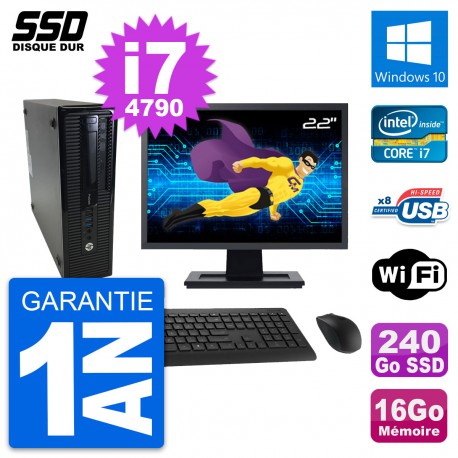 PC HP ProDesk 400 G1 SFF Ecran 22" i7-4790 RAM 16Go SSD 240Go Windows 10 Wifi