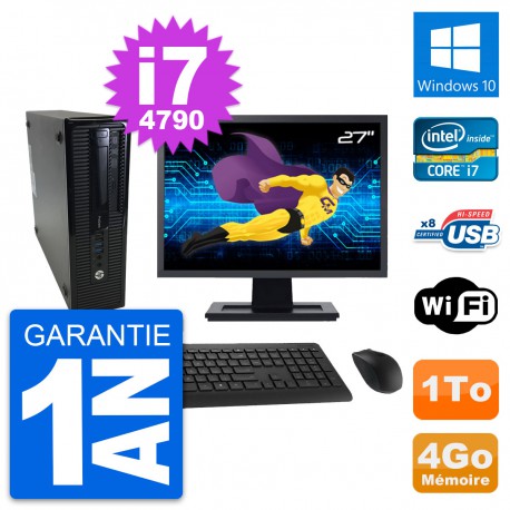 PC HP ProDesk 400 G1 SFF Ecran 27" i7-4790 RAM 4Go Disque 1To Windows 10 Wifi