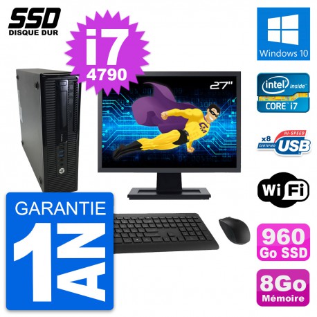 PC HP ProDesk 400 G1 SFF Ecran 27" i7-4790 RAM 8Go SSD 960Go Windows 10 Wifi
