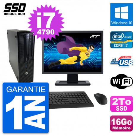PC HP ProDesk 400 G1 SFF Ecran 27" Core i7-4790 RAM 16Go SSD 2To Windows 10 Wifi