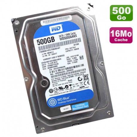 Disque Dur 500Go SATA 3.5" Western Digital Caviar Blue WD5000AAKX-08ERMA0 16Mo