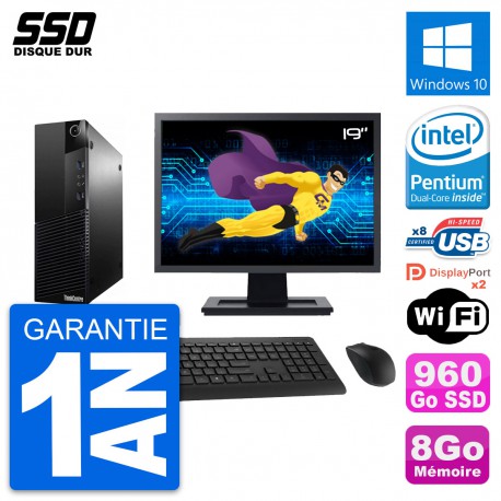 PC Lenovo M83 SFF Ecran 19" Intel G3220 RAM 8Go SSD 960Go Windows 10 Wifi