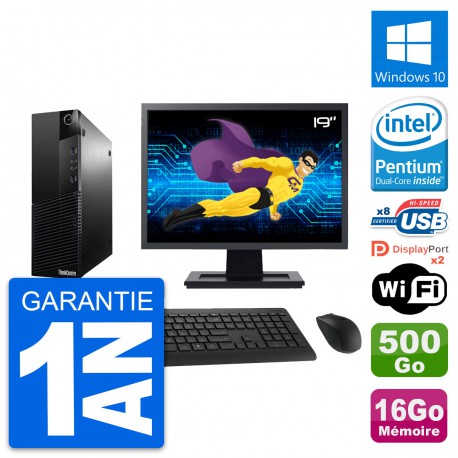 PC Lenovo M83 SFF Ecran 19" Intel G3220 RAM 16Go Disque 500Go Windows 10 Wifi