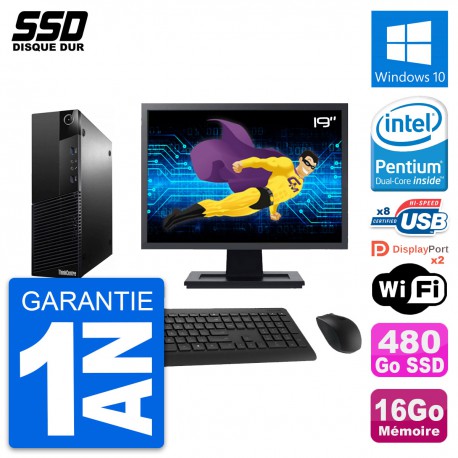 PC Lenovo M83 SFF Ecran 19" Intel G3220 RAM 16Go SSD 480Go Windows 10 Wifi