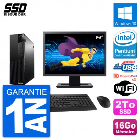 PC Lenovo M83 SFF Ecran 19" Intel G3220 RAM 16Go SSD 2To Windows 10 Wifi