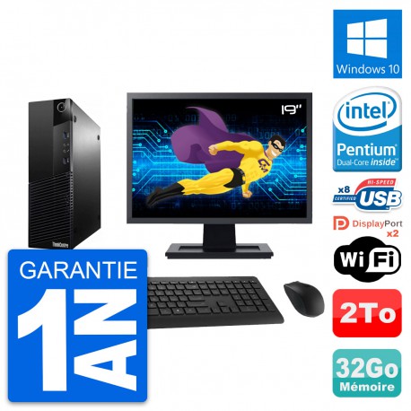 PC Lenovo M83 SFF Ecran 19" Intel G3220 RAM 32Go Disque Dur 2To Windows 10 Wifi