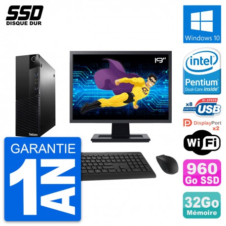 PC Lenovo M83 SFF Ecran 19" Intel G3220 RAM 32Go SSD 960Go Windows 10 Wifi