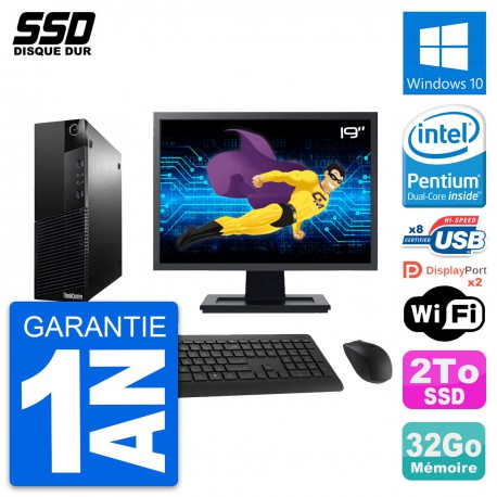 PC Lenovo M83 SFF Ecran 19" Intel G3220 RAM 32Go SSD 2To Windows 10 Wifi