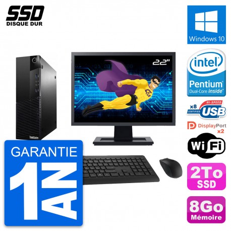 PC Lenovo M83 SFF Ecran 22" Intel G3220 RAM 8Go SSD 2To Windows 10 Wifi