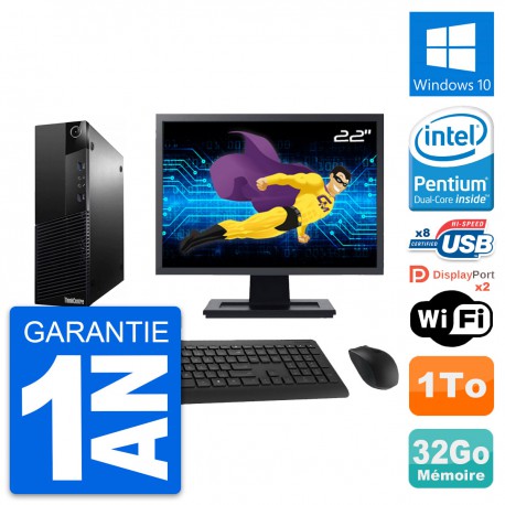 PC Lenovo M83 SFF Ecran 22" Intel G3220 RAM 32Go Disque Dur 1To Windows 10 Wifi