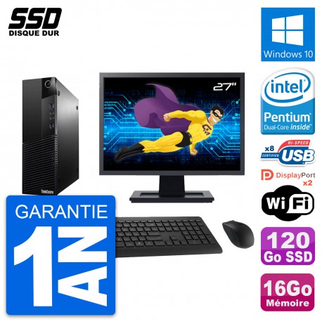 PC Lenovo M83 SFF Ecran 27" Intel G3220 RAM 16Go SSD 120Go Windows 10 Wifi