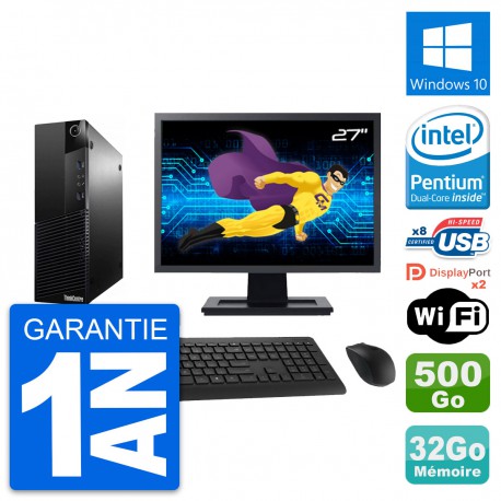 PC Lenovo M83 SFF Ecran 27" Intel G3220 RAM 32Go Disque 500Go Windows 10 Wifi