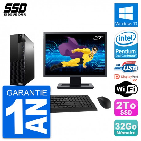 PC Lenovo M83 SFF Ecran 27" Intel G3220 RAM 32Go SSD 2To Windows 10 Wifi