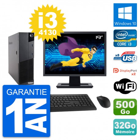 PC Lenovo M83 SFF Ecran 19" Intel i3-4130 RAM 32Go Disque 500Go Windows 10 Wifi