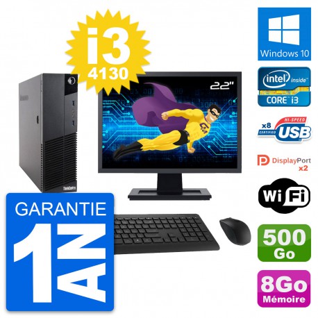PC Lenovo M83 SFF Ecran 22" Intel i3-4130 RAM 8Go Disque 500Go Windows 10 Wifi