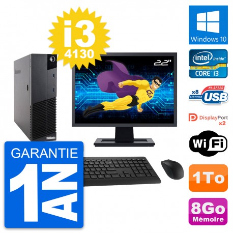 PC Lenovo M83 SFF Ecran 22" Intel i3-4130 RAM 8Go Disque Dur 1To Windows 10 Wifi