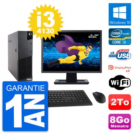 PC Lenovo M83 SFF Ecran 22" Intel i3-4130 RAM 8Go Disque Dur 2To Windows 10 Wifi