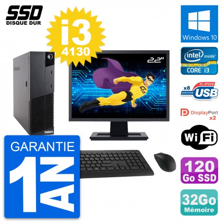 PC Lenovo M83 SFF Ecran 22" Intel i3-4130 RAM 32Go SSD 120Go Windows 10 Wifi
