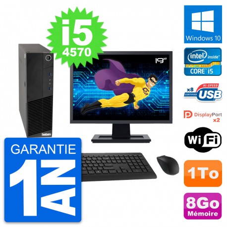 PC Lenovo M83 SFF Ecran 19" Intel i5-4570 RAM 8Go Disque Dur 1To Windows 10 Wifi
