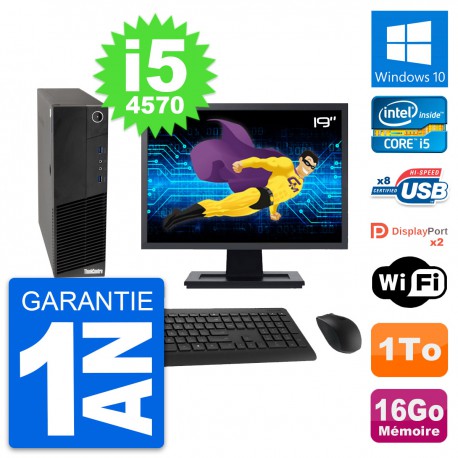 PC Lenovo M83 SFF Ecran 19" Core i5-4570 RAM 16Go Disque Dur 1To Windows 10 Wifi