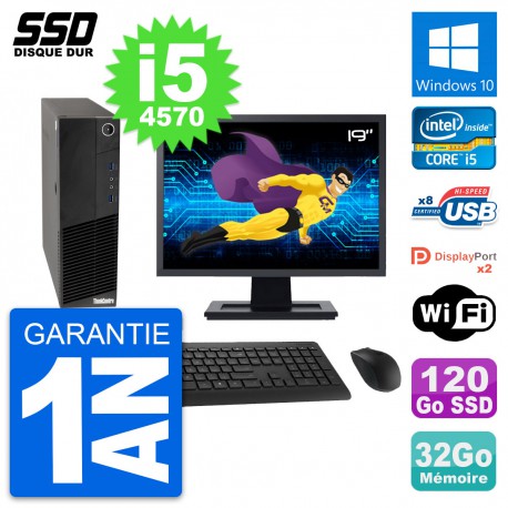 PC Lenovo M83 SFF Ecran 19" Intel i5-4570 RAM 32Go SSD 120Go Windows 10 Wifi