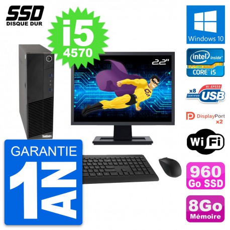 PC Lenovo M83 SFF Ecran 22" Intel Core i5-4570 RAM 8Go SSD 960Go Windows 10 Wifi