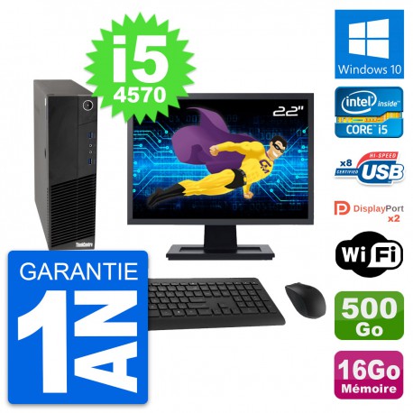 PC Lenovo M83 SFF Ecran 22" Intel i5-4570 RAM 16Go Disque 500Go Windows 10 Wifi