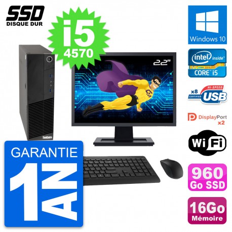 PC Lenovo M83 SFF Ecran 22" Intel i5-4570 RAM 16Go SSD 960Go Windows 10 Wifi