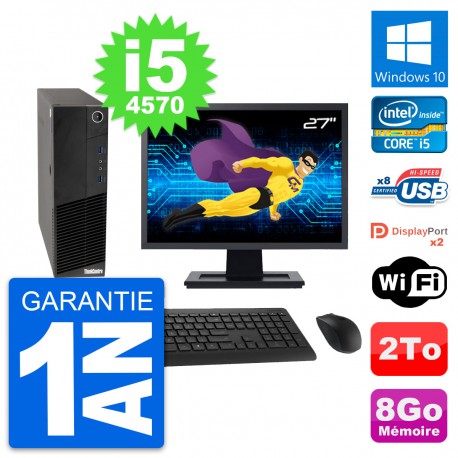 PC Lenovo M83 SFF Ecran 27" Intel i5-4570 RAM 8Go Disque Dur 2To Windows 10 Wifi