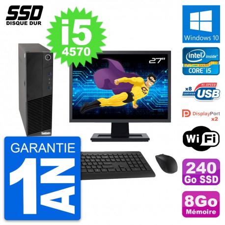PC Lenovo M83 SFF Ecran 27" Intel Core i5-4570 RAM 8Go SSD 240Go Windows 10 Wifi