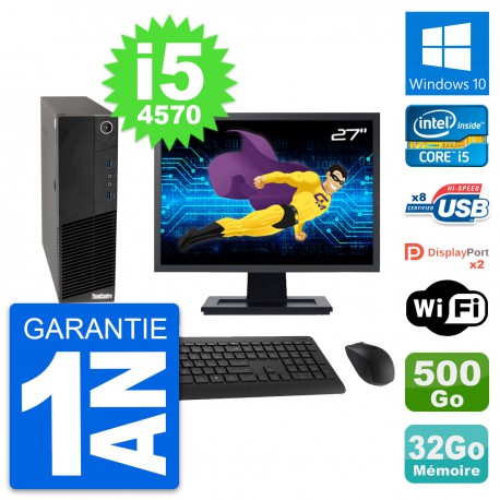 PC Lenovo M83 SFF Ecran 27" Intel i5-4570 RAM 32Go Disque 500Go Windows 10 Wifi