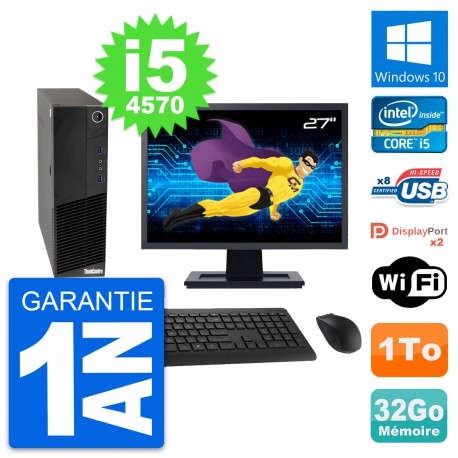 PC Lenovo M83 SFF Ecran 27" Core i5-4570 RAM 32Go Disque Dur 1To Windows 10 Wifi