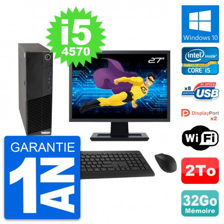PC Lenovo M83 SFF Ecran 27" Core i5-4570 RAM 32Go Disque Dur 2To Windows 10 Wifi