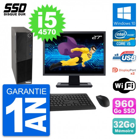 PC Lenovo M83 SFF Ecran 27" Intel i5-4570 RAM 32Go SSD 960Go Windows 10 Wifi